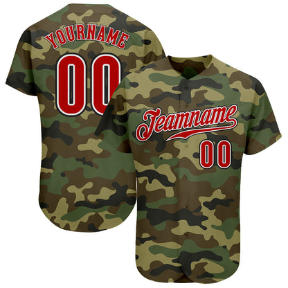 Custom Camo Red-Black Authentic Salute To Service Baseball Jersey - Sky-Custom