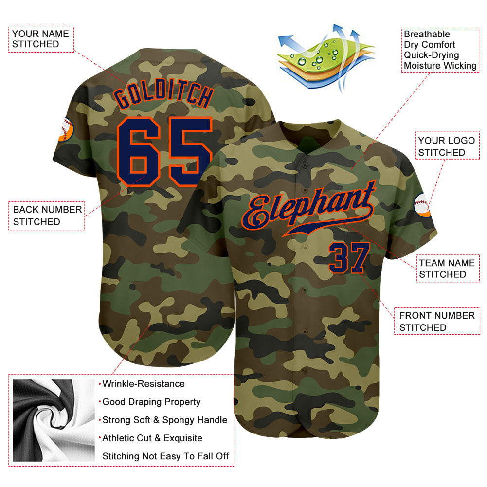 Custom Camo Navy-Orange Authentic Salute To Service Baseball Jersey - Sky-Custom