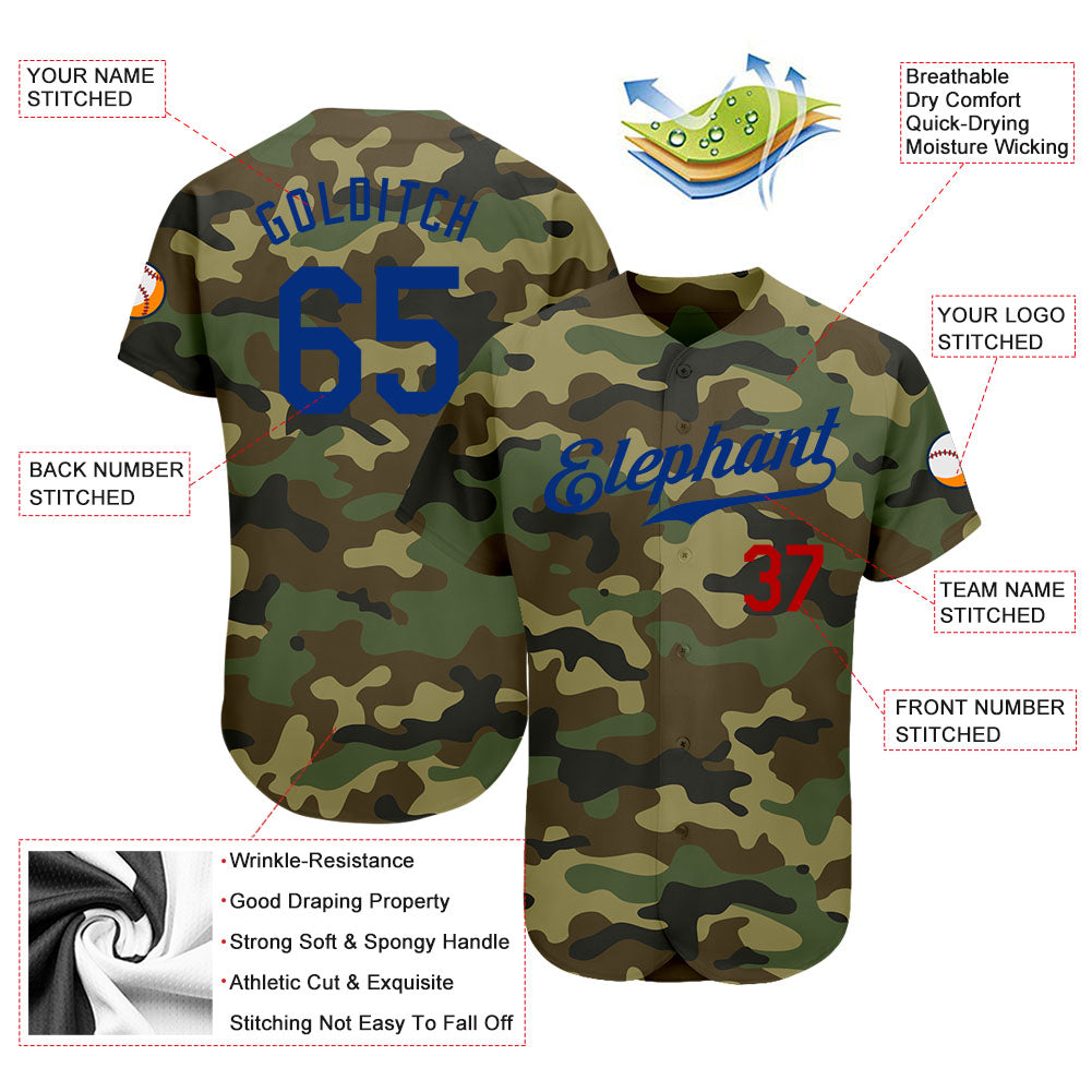 Custom Camo Royal-Red Authentic Salute To Service Baseball Jersey - Sky-Custom