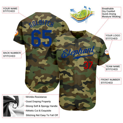 Custom Camo Royal-Red Authentic Salute To Service Baseball Jersey - Sky-Custom
