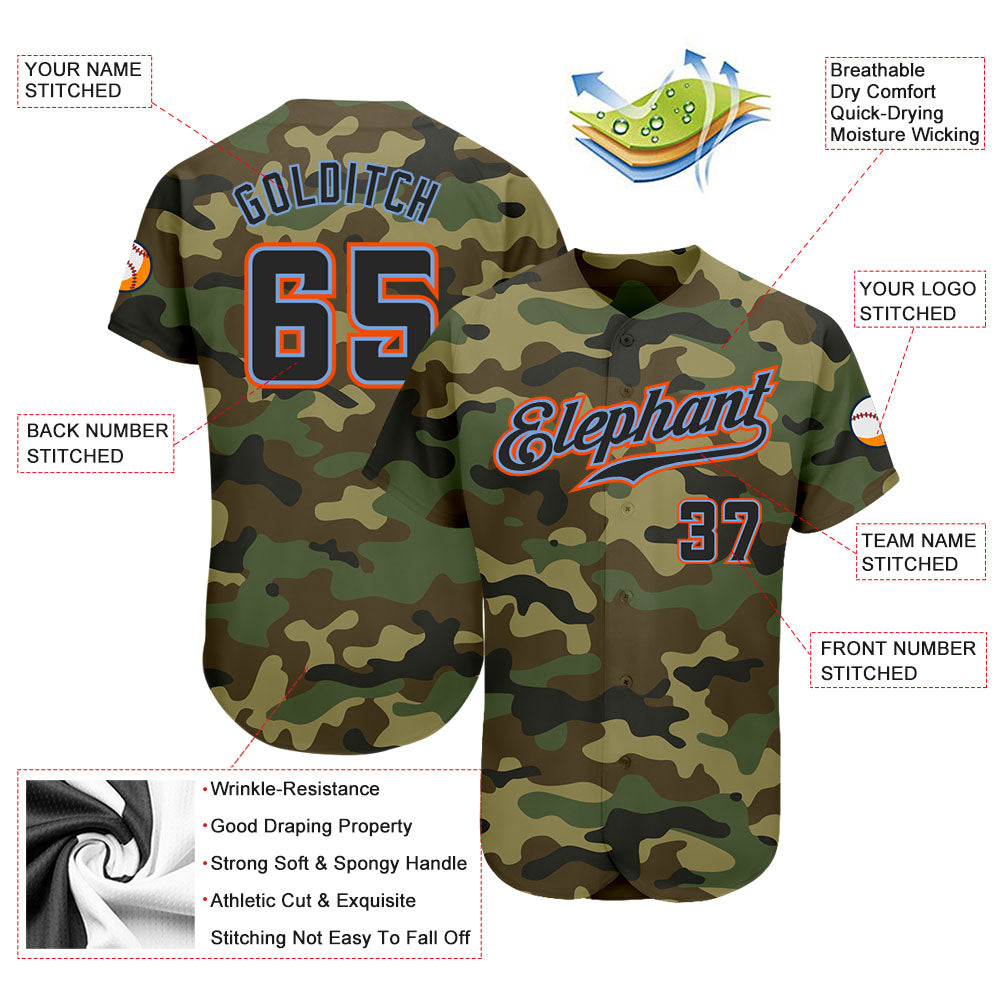 Custom Camo Black-Powder Blue Authentic Salute To Service Baseball Jersey - Sky-Custom