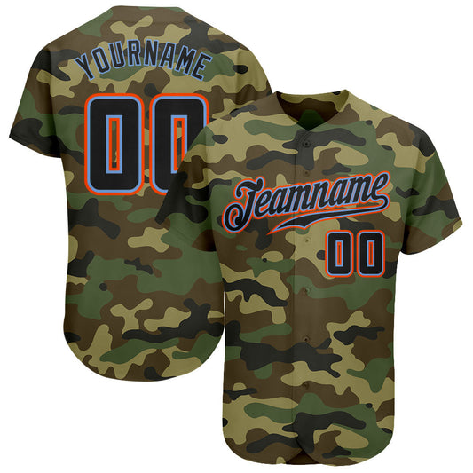 Custom Camo Black-Powder Blue Authentic Salute To Service Baseball Jersey - Sky-Custom