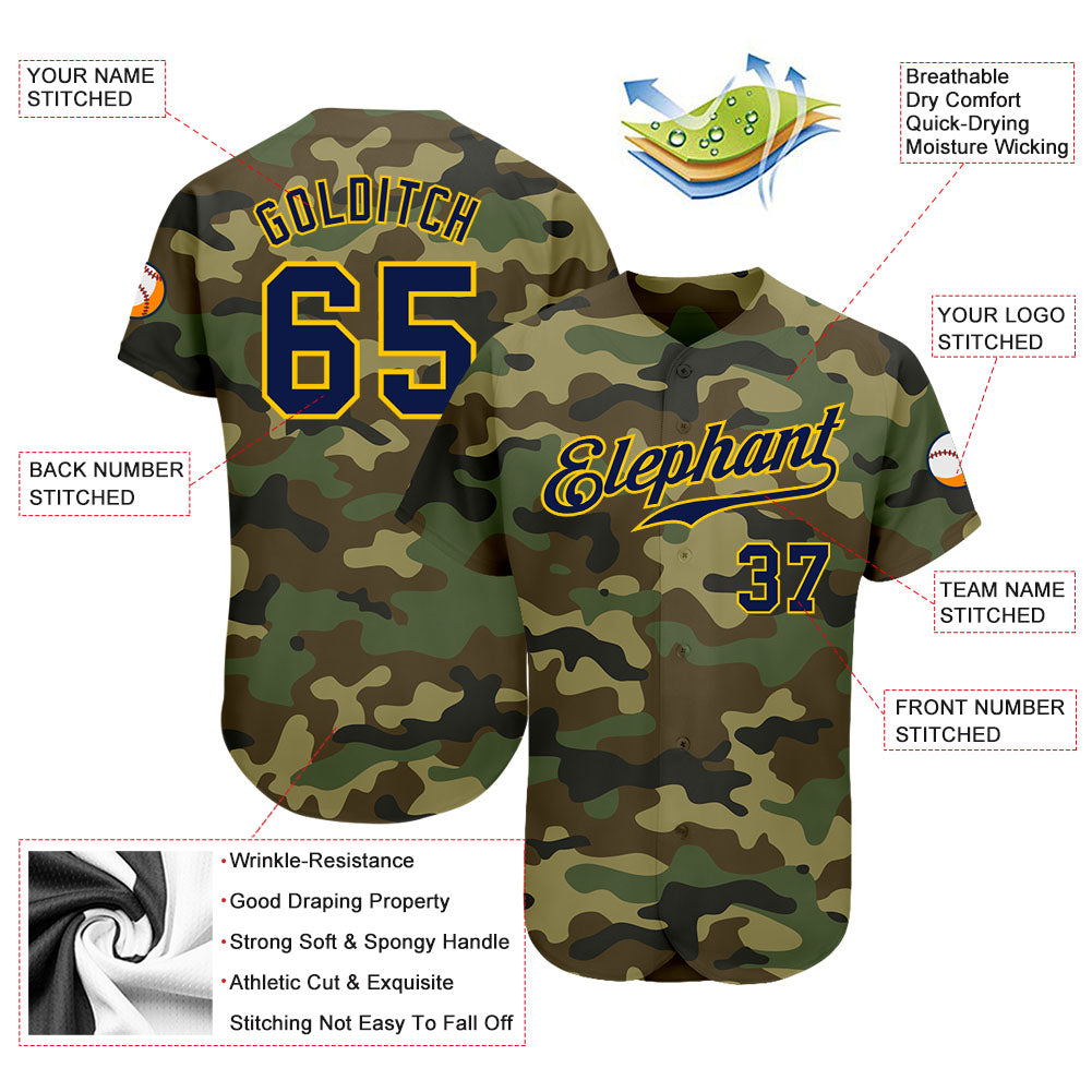 Custom Camo Navy-Gold Authentic Salute To Service Baseball Jersey - Sky-Custom