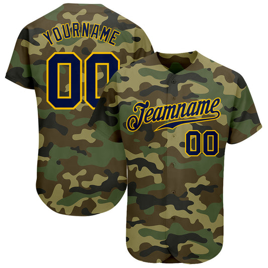 Custom Camo Navy-Gold Authentic Salute To Service Baseball Jersey - Sky-Custom