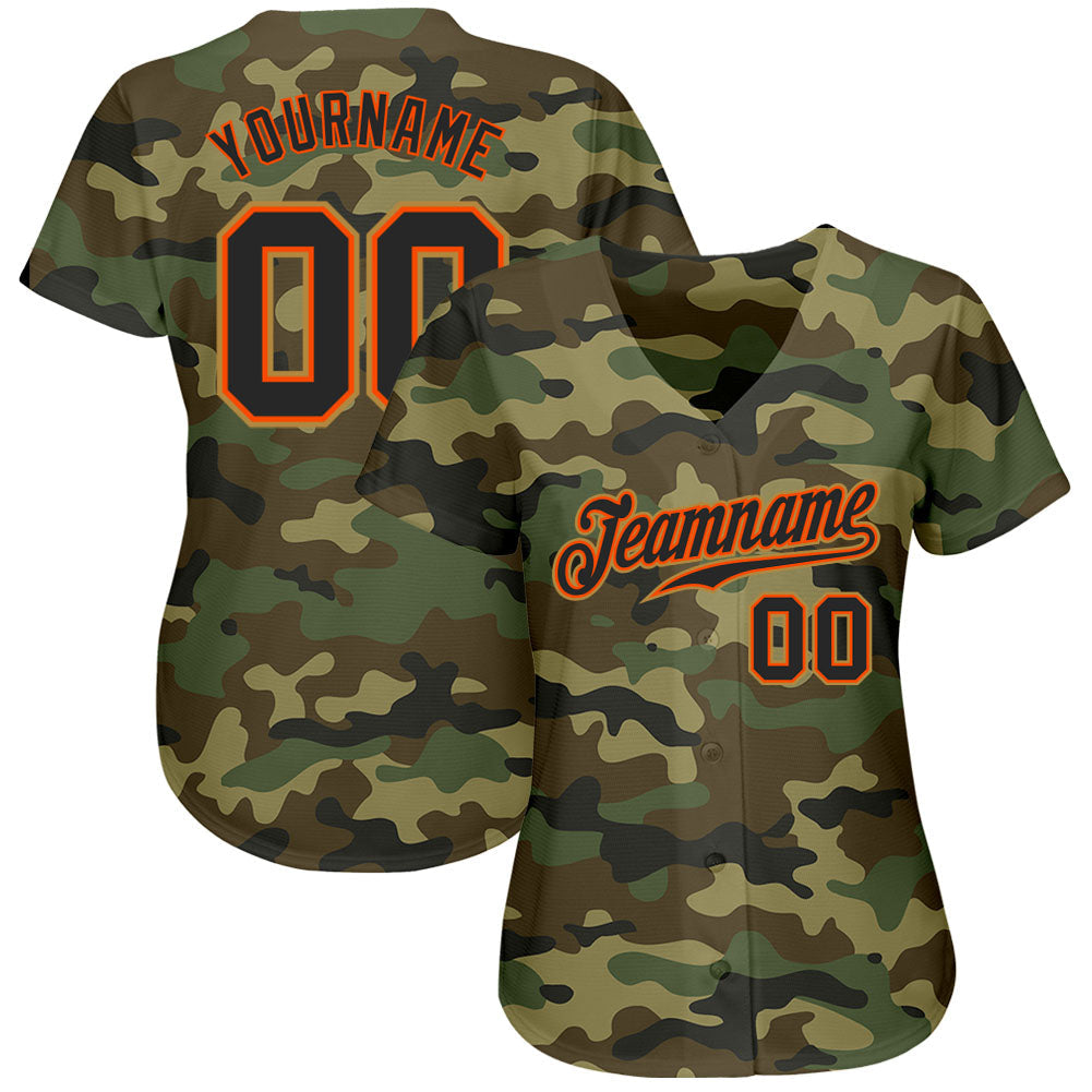 Custom Camo Black-Orange Authentic Salute To Service Baseball Jersey - Sky-Custom