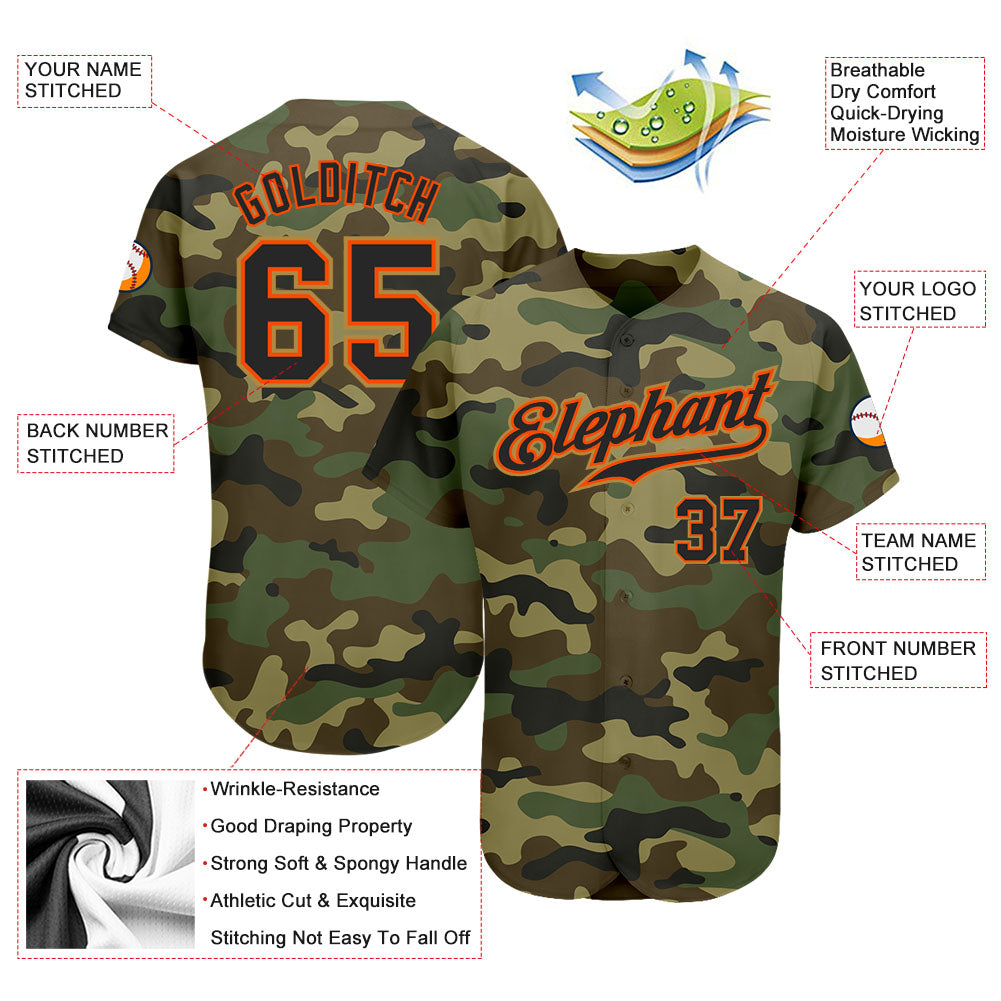 Custom Camo Black-Orange Authentic Salute To Service Baseball Jersey - Sky-Custom
