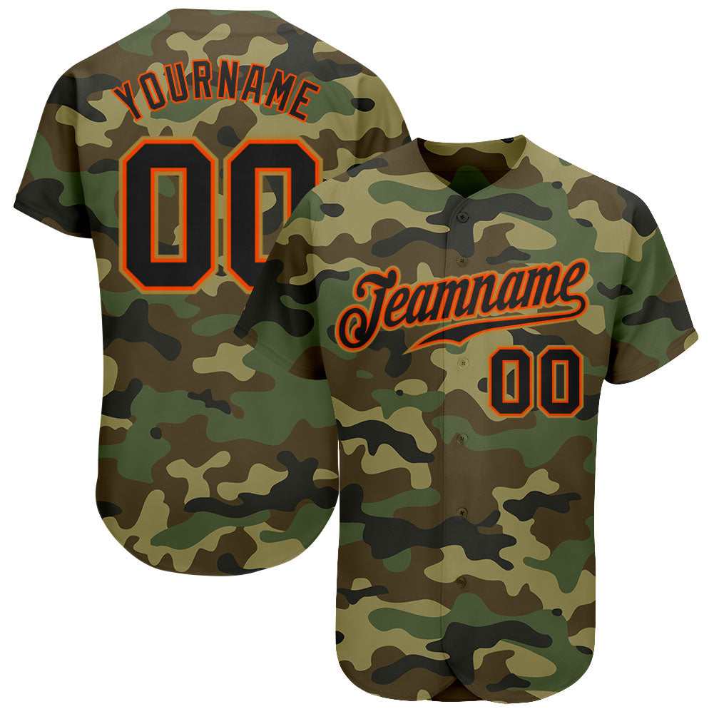Custom Camo Black-Orange Authentic Salute To Service Baseball Jersey - Sky-Custom