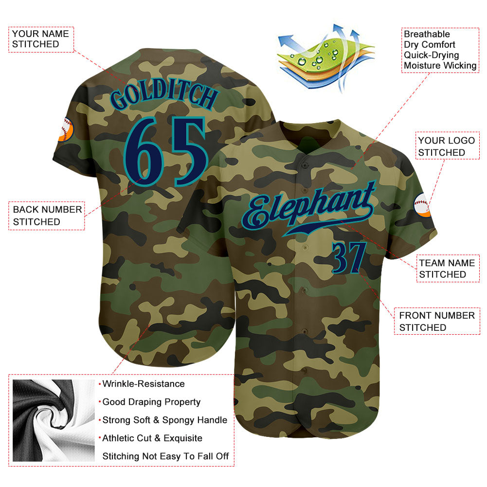 Custom Camo Navy-Teal Authentic Salute To Service Baseball Jersey - Sky-Custom