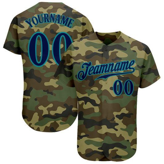 Custom Camo Navy-Teal Authentic Salute To Service Baseball Jersey - Sky-Custom