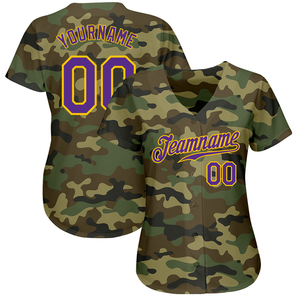 Custom Camo Purple-Gold Authentic Salute To Service Baseball Jersey - Sky-Custom
