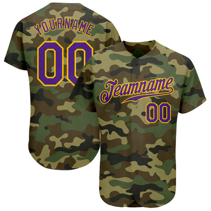 Custom Camo Purple-Gold Authentic Salute To Service Baseball Jersey - Sky-Custom