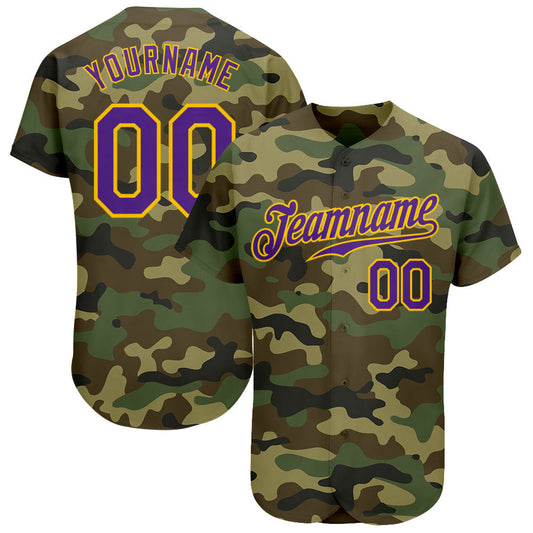 Custom Camo Purple-Gold Authentic Salute To Service Baseball Jersey - Sky-Custom