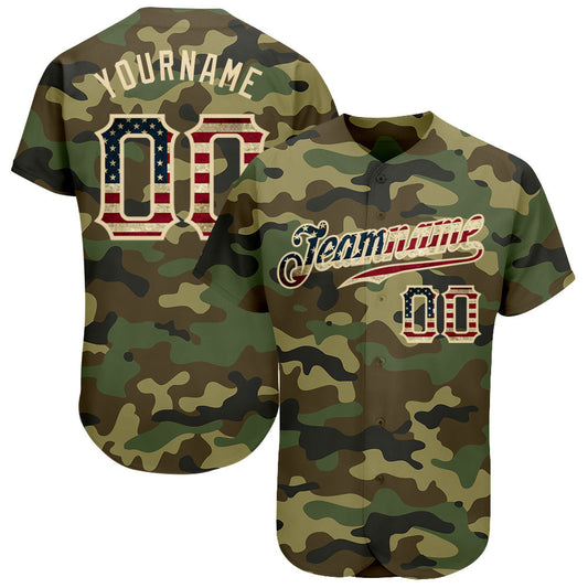 Custom Camo Vintage USA Flag-Cream Authentic Salute To Service Baseball Jersey - Sky-Custom