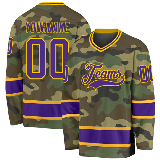 Custom Camo Purple-Gold Salute To Service Hockey Jersey - Sky-Custom