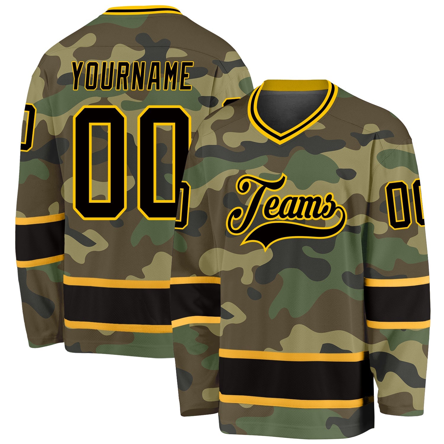 Custom Camo Black-Gold Salute To Service Hockey Jersey - Sky-Custom