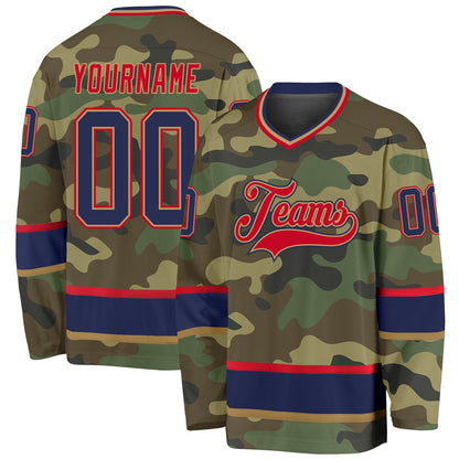 Custom Camo Navy-Red Salute To Service Hockey Jersey - Sky-Custom