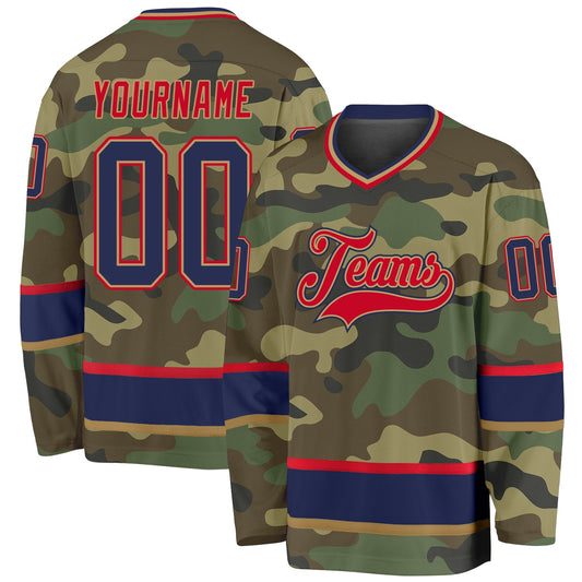 Custom Camo Navy-Red Salute To Service Hockey Jersey - Sky-Custom