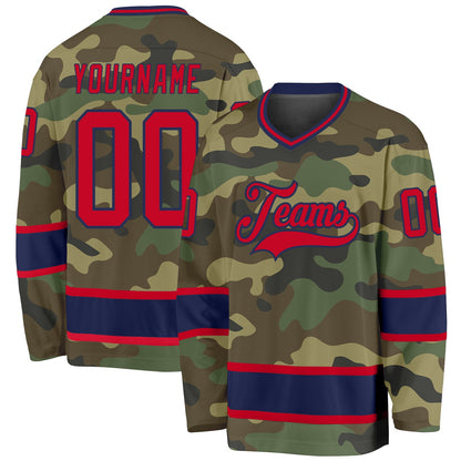 Custom Camo Red-Navy Salute To Service Hockey Jersey - Sky-Custom