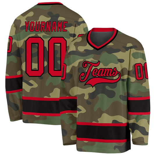 Custom Camo Red-Black Salute To Service Hockey Jersey - Sky-Custom