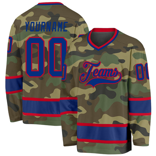 Custom Camo Royal-Red Salute To Service Hockey Jersey - Sky-Custom