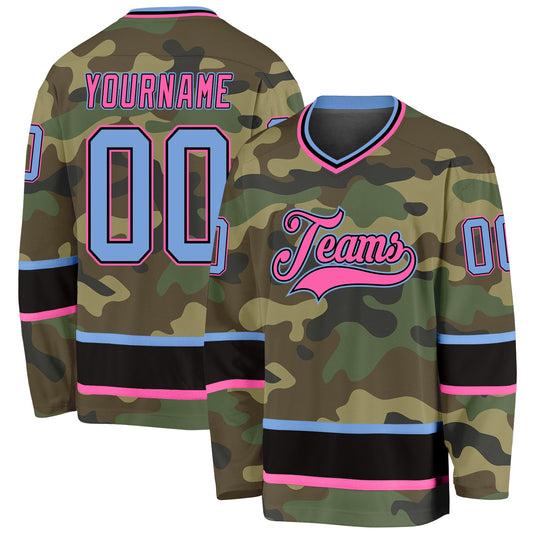 Custom Camo Light Blue-Pink Salute To Service Hockey Jersey - Sky-Custom