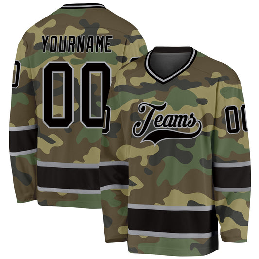 Custom Camo Black-Gray Salute To Service Hockey Jersey - Sky-Custom