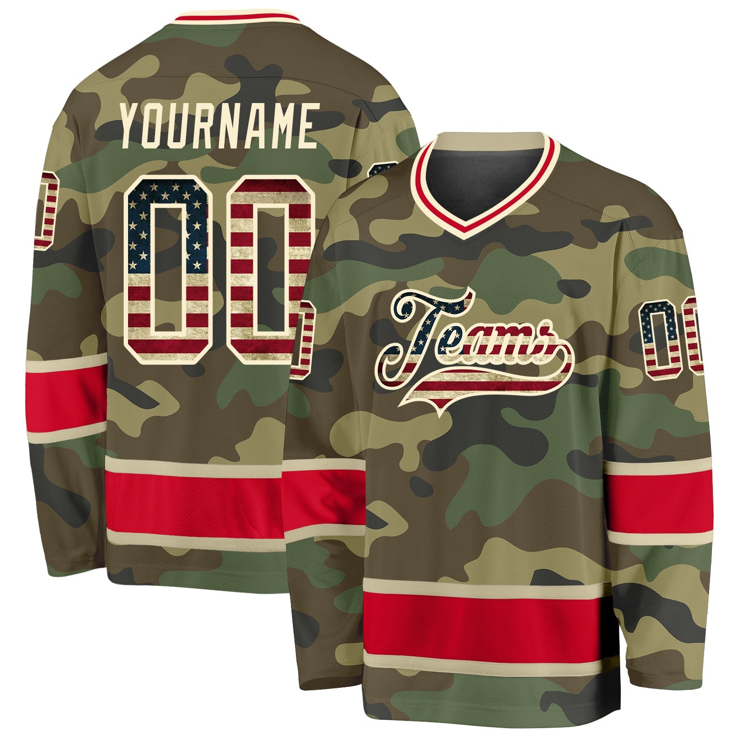 Custom Camo Vintage USA Flag-Red Salute To Service Hockey Jersey - Sky-Custom