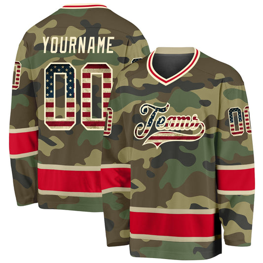 Custom Camo Vintage USA Flag-Red Salute To Service Hockey Jersey - Sky-Custom