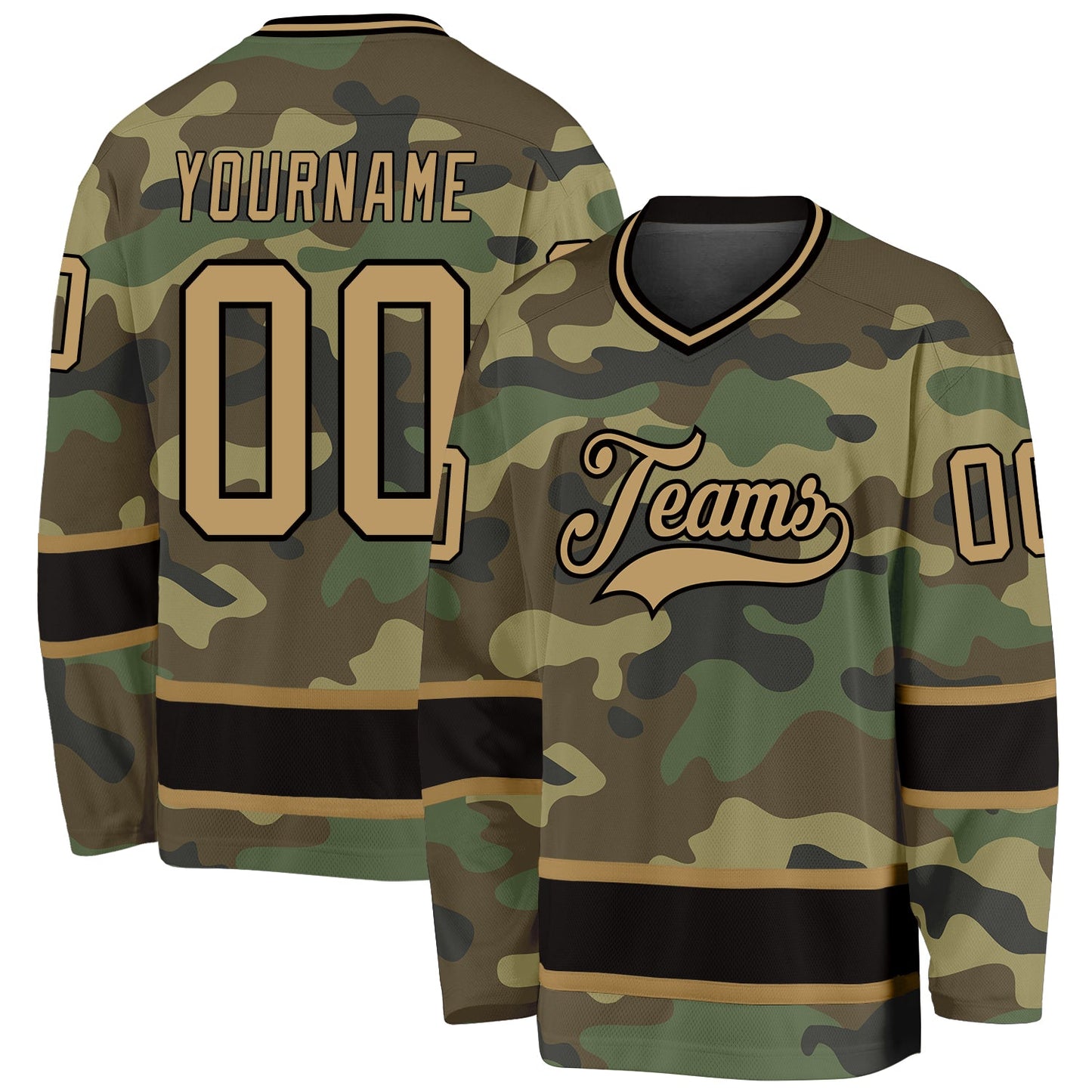 Custom Camo Old Gold-Black Salute To Service Hockey Jersey - Sky-Custom