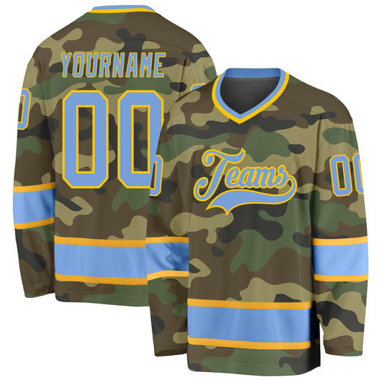 Custom Camo Light Blue-Gold Salute To Service Hockey Jersey - Sky-Custom