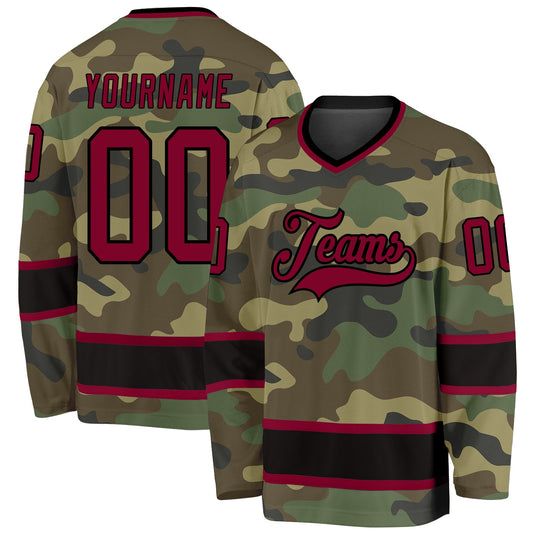 Custom Camo Maroon-Black Salute To Service Hockey Jersey - Sky-Custom
