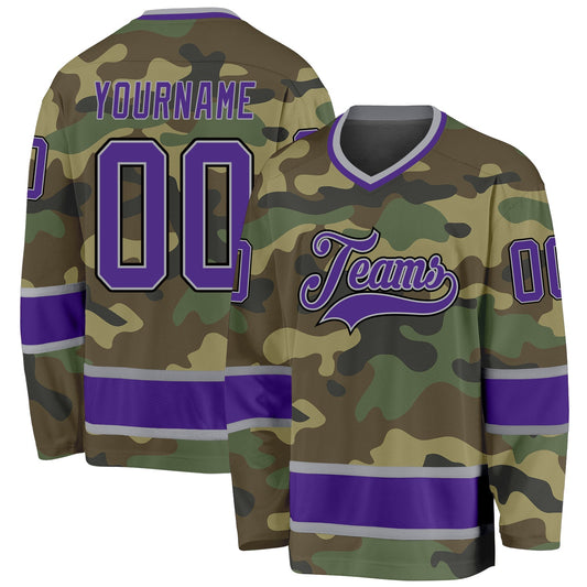 Custom Camo Purple-Black Salute To Service Hockey Jersey - Sky-Custom