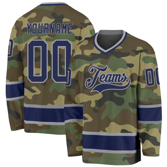 Custom Camo Navy-Gray Salute To Service Hockey Jersey - Sky-Custom