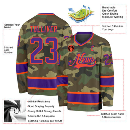 Custom Camo Purple-Orange Salute To Service Hockey Jersey - Sky-Custom