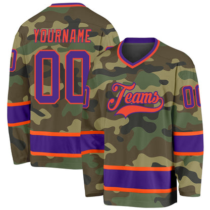 Custom Camo Purple-Orange Salute To Service Hockey Jersey - Sky-Custom