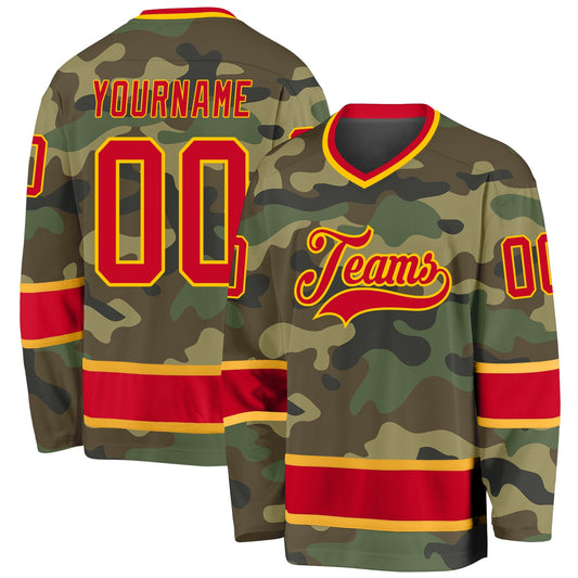 Custom Camo Red-Gold Salute To Service Hockey Jersey - Sky-Custom