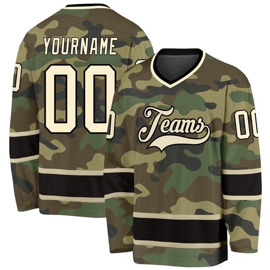 Custom Camo Cream-Black Salute To Service Hockey Jersey - Sky-Custom