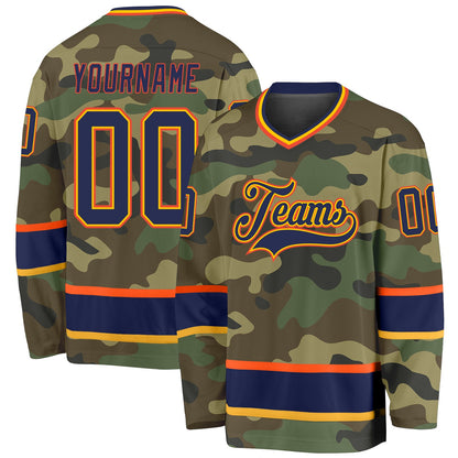 Custom Camo Navy-Orange Salute To Service Hockey Jersey - Sky-Custom