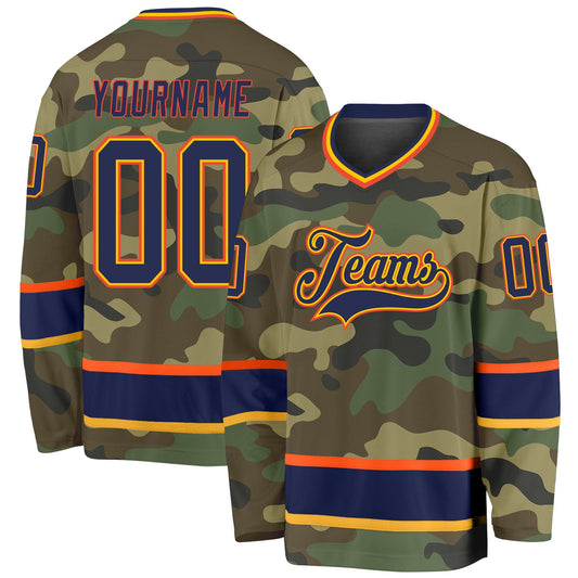 Custom Camo Navy-Orange Salute To Service Hockey Jersey - Sky-Custom