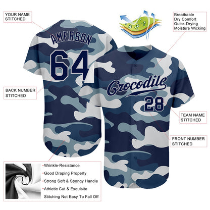 Custom Camo Navy-Gray Authentic Salute To Service Baseball Jersey - Sky-Custom