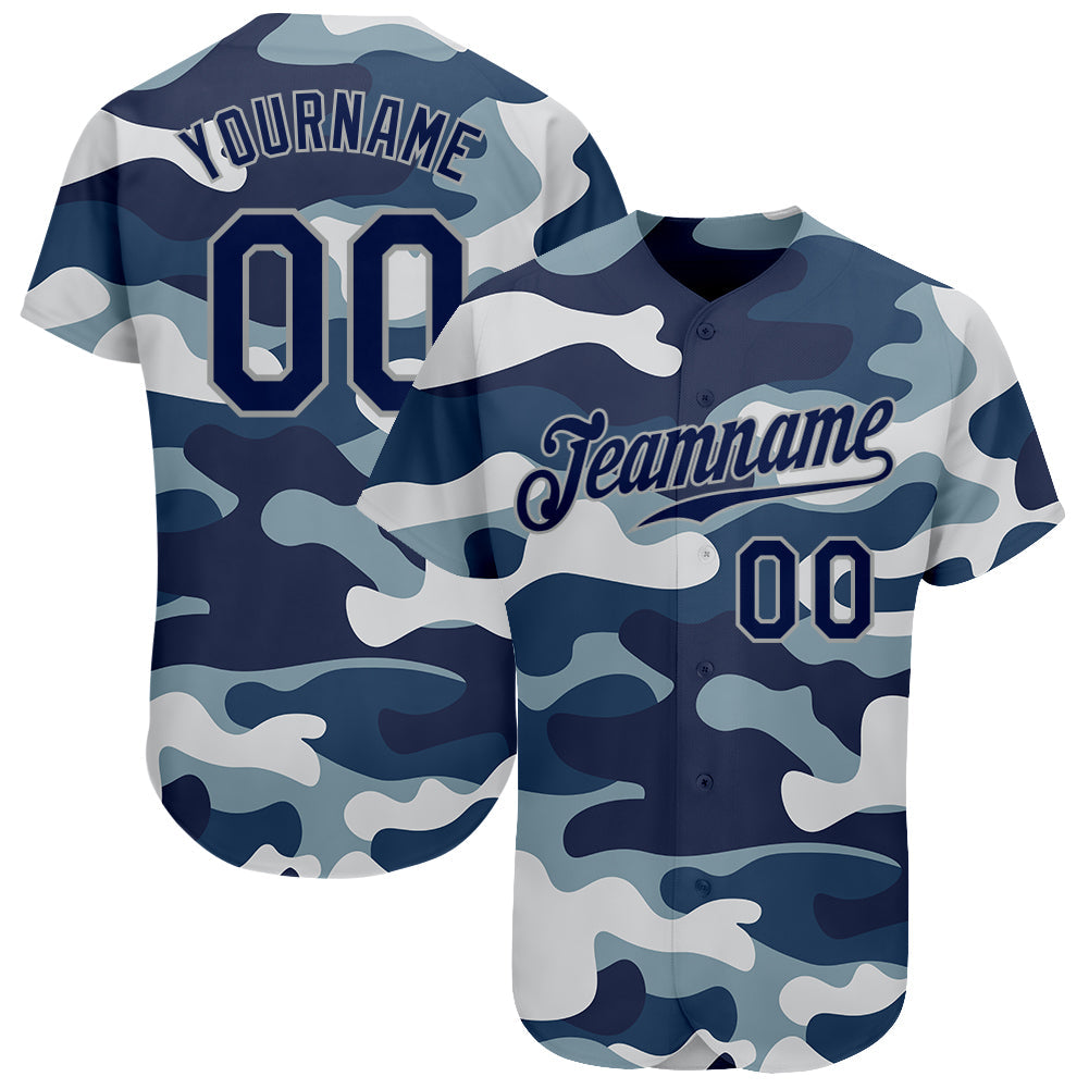 Custom Camo Navy-Gray Authentic Salute To Service Baseball Jersey - Sky-Custom