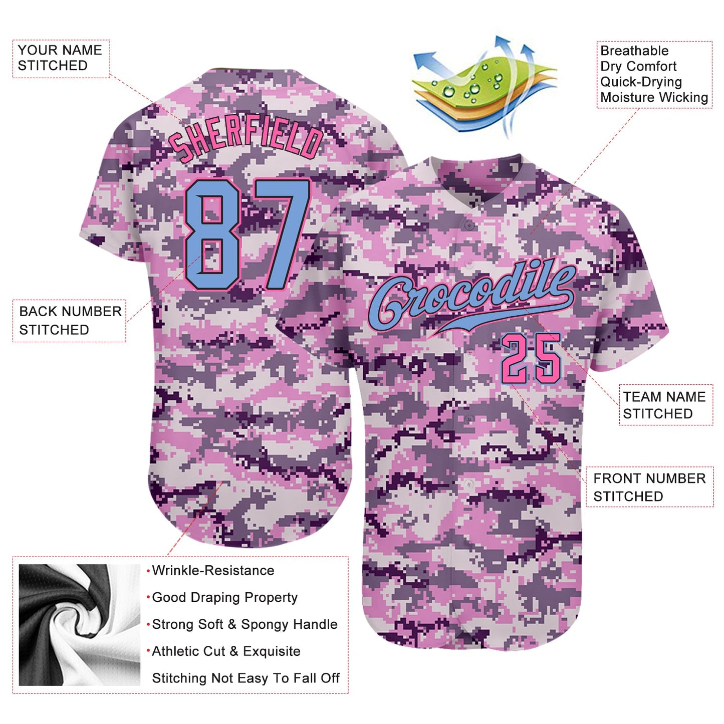 Custom Camo Light Blue-Pink Authentic Salute To Service Baseball Jersey - Sky-Custom