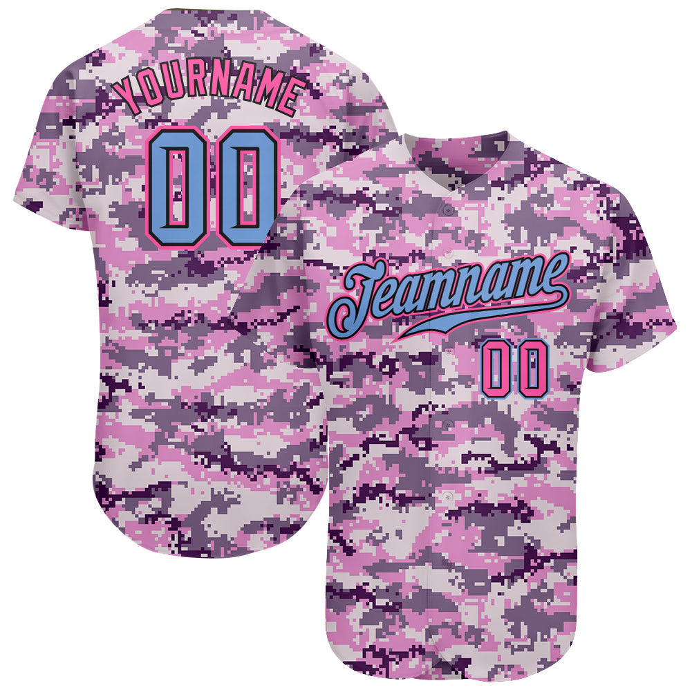 Custom Camo Light Blue-Pink Authentic Salute To Service Baseball Jersey - Sky-Custom