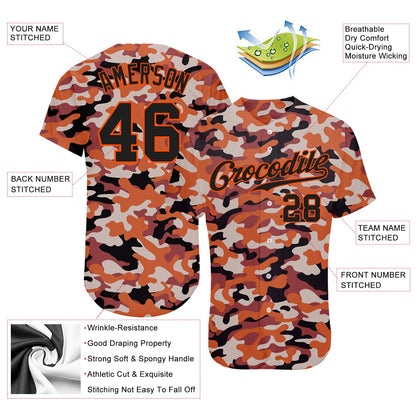 Custom Camo Black-Orange Authentic Salute To Service Baseball Jersey - Sky-Custom