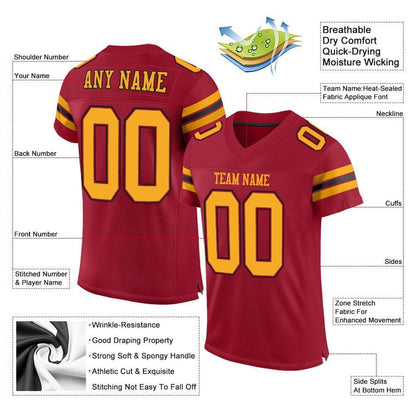 Custom Cardinal Gold-Black Mesh Authentic Football Jersey - Sky-Custom