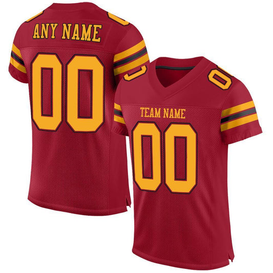 Custom Cardinal Gold-Black Mesh Authentic Football Jersey - Sky-Custom