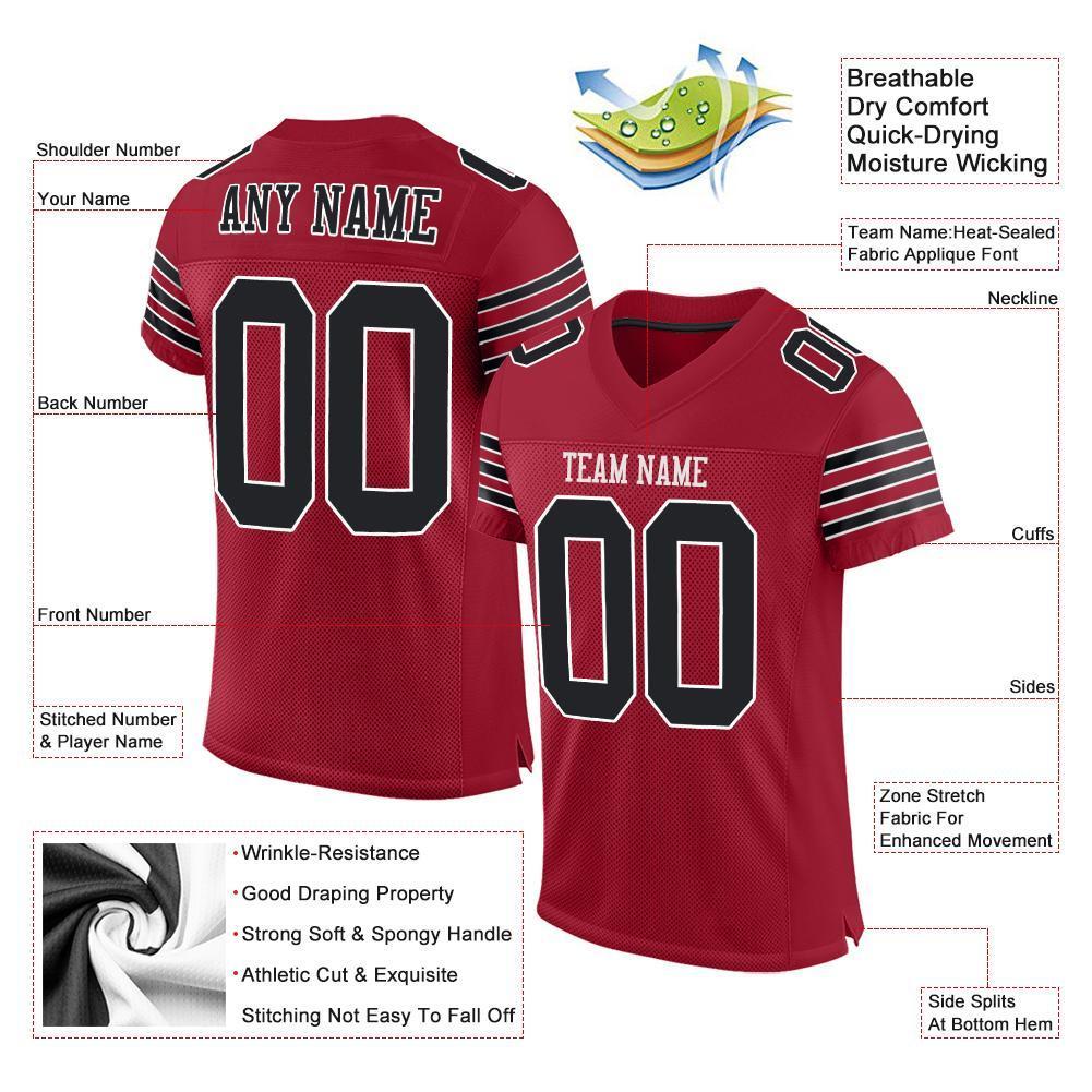 Custom Cardinal Black-White Mesh Authentic Football Jersey - Sky-Custom