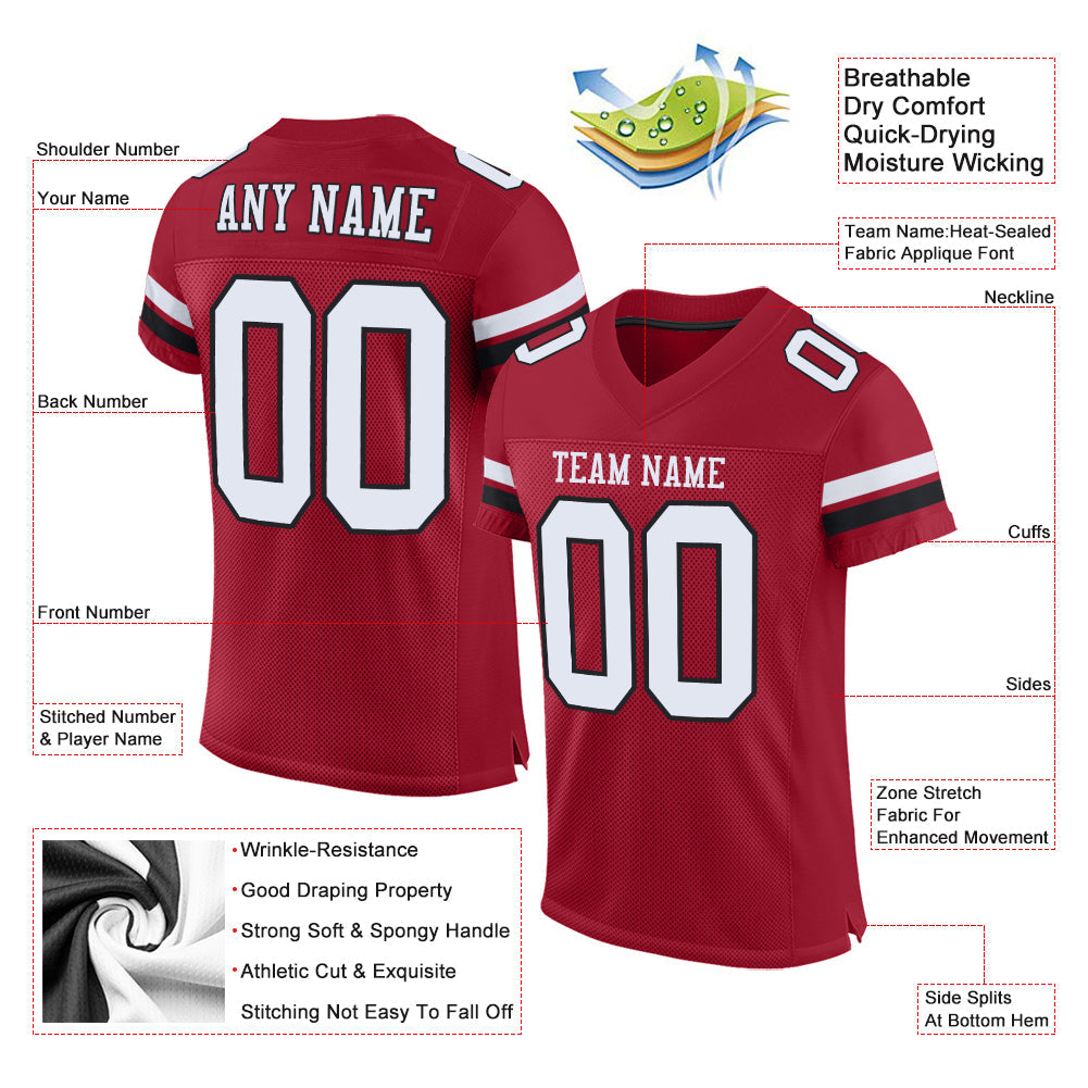 Custom Cardinal White-Black Mesh Authentic Football Jersey - Sky-Custom