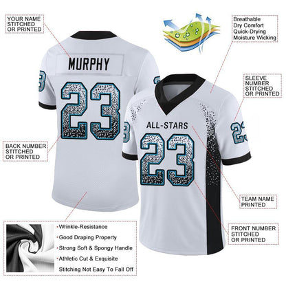 Custom White Black-Panther Blue Mesh Drift Fashion Football Jersey - Sky-Custom