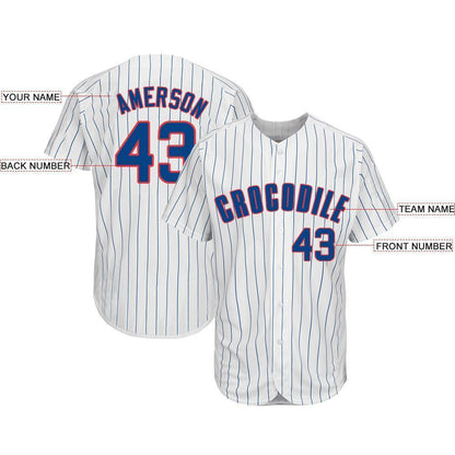 Custom White Royal Pinstripe Royal-Red Baseball Jersey - Sky-Custom